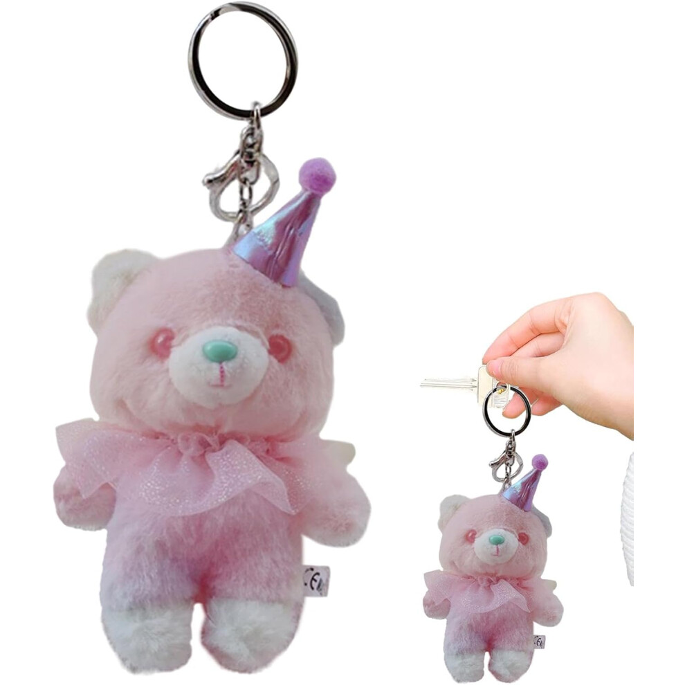 (Pink) Bear Plush Keychain - Plush Bear Keychain - Portable Bear Anime Plush Key Chain For Purse, Bag, Schoolbag Pink