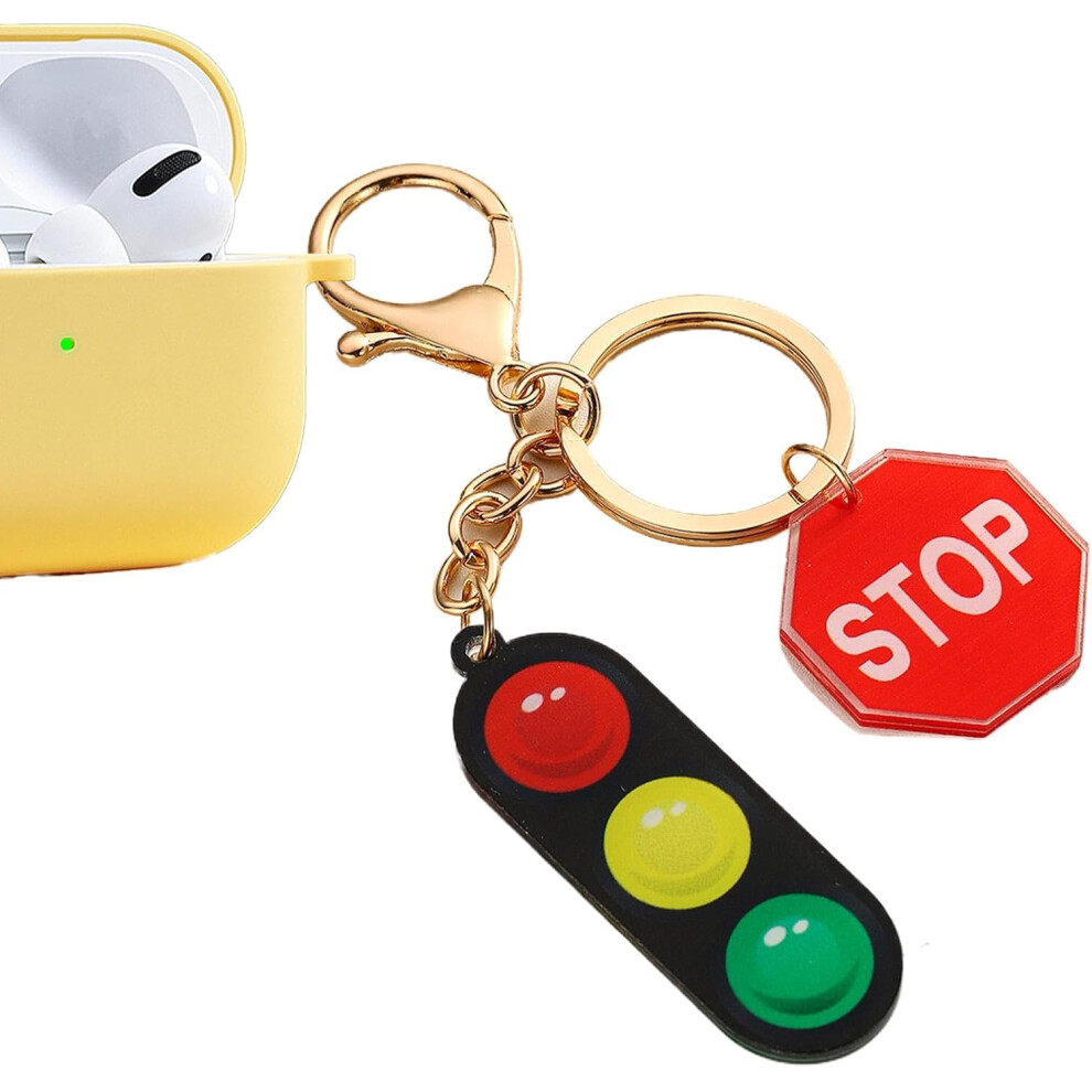 Creative Key Holder | Red Stop Slogan Traffic Light Keychain | Boys Backpack Pendant, Keyfob Phone Charm, Car Accessories, Signal Lamp Keyholder for
