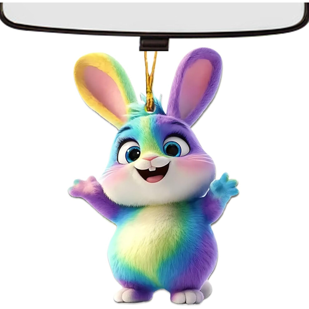 (A) Rabbit Ornaments - Acrylic 2D Bunny Dangling Tree Decor | Rearview Mirror Accessories, Animal Keepsake, Backpack Pendant for Easter Tree Fireplace