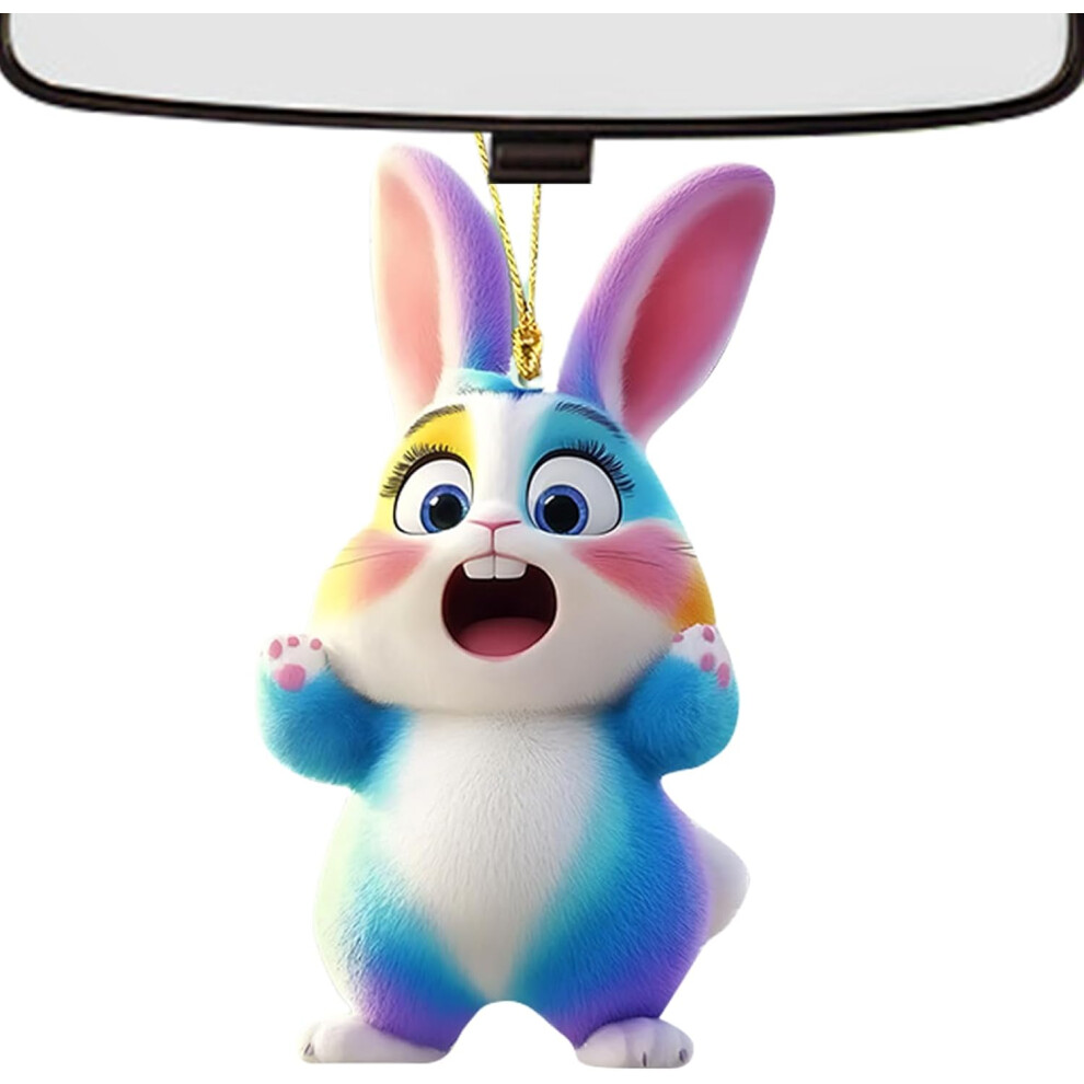 (E) Rabbit Ornaments - Acrylic 2D Bunny Dangling Tree Decor | Rearview Mirror Accessories, Animal Keepsake, Backpack Pendant for Easter Tree Fireplace