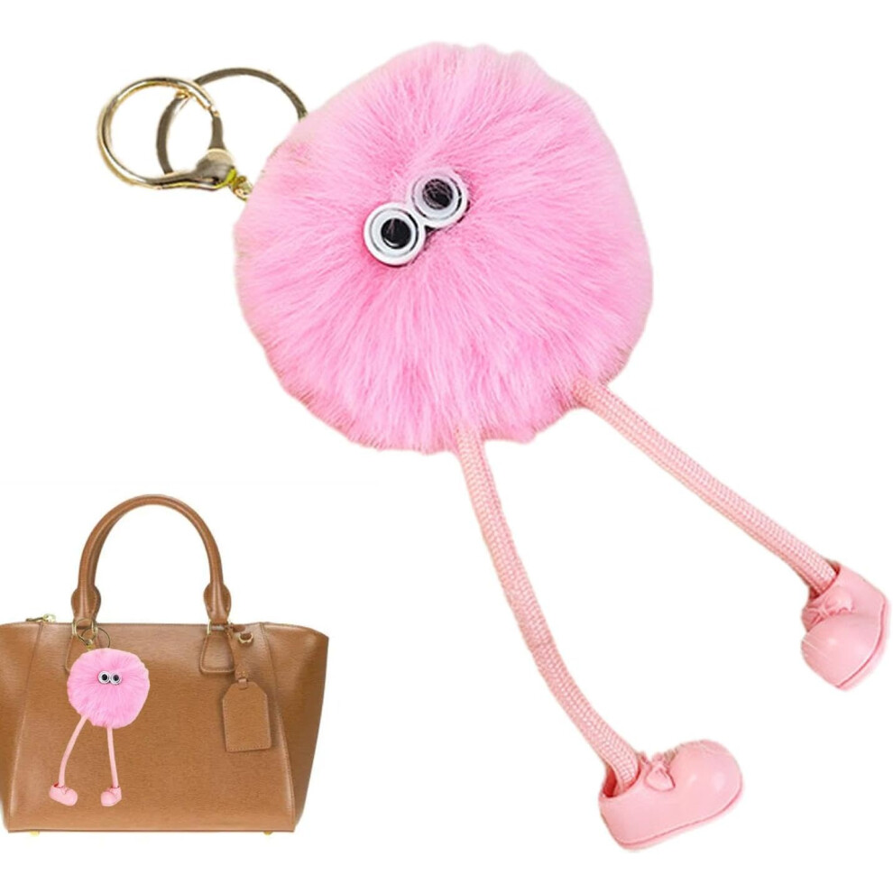(Pink) Keychain | Fluffy Long Legs Puff Pendant,Cartoon Key Cute Cartoon Fluffy Ball Pendant, Plush Ball Pendant With Eyes Pink