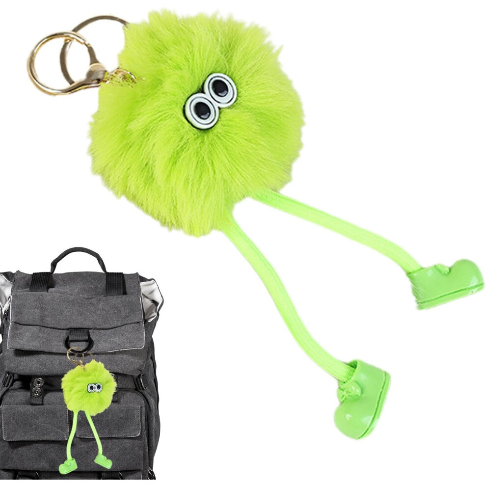 (Green) Keychain | Fluffy Long Legs Puff Pendant,Cartoon Key Cute Cartoon Fluffy Ball Pendant, Plush Ball Pendant With Eyes Green