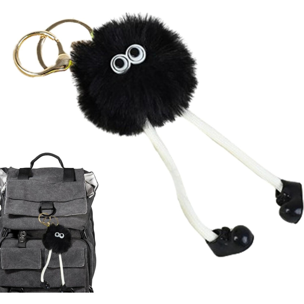 (Black) Keychain | Fluffy Long Legs Puff Pendant,Cartoon Key Cute Cartoon Fluffy Ball Pendant, Plush Ball Pendant With Eyes Black