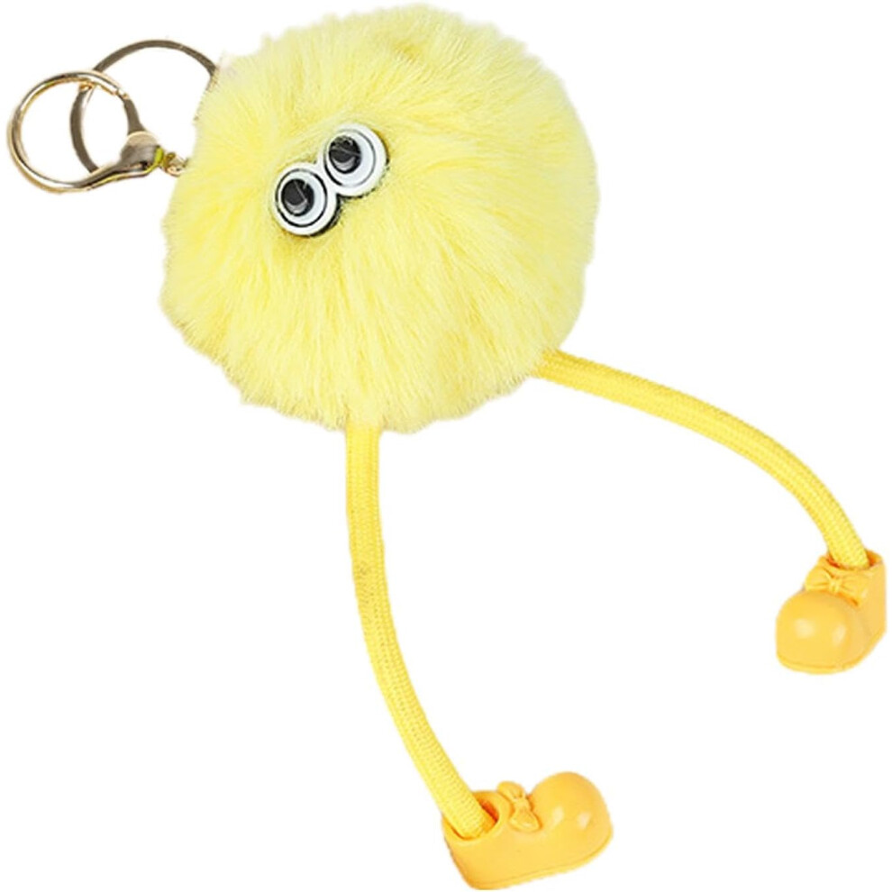 (Yellow) Keychain | Fluffy Long Legs Puff Pendant,Cartoon Key Cute Cartoon Fluffy Ball Pendant, Plush Ball Pendant With Eyes Yellow