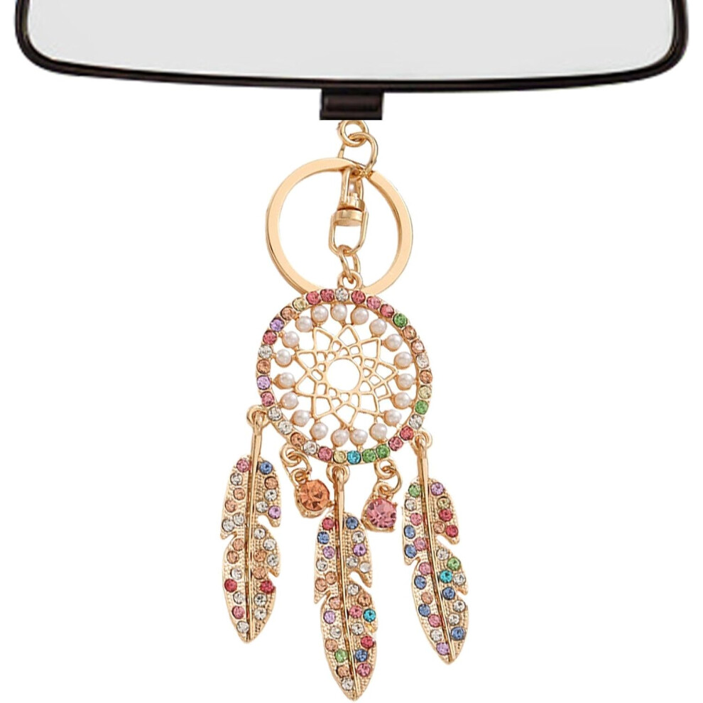 (Colorful) Dream Catcher Key Ring, Dream Catcher Backpack Keychains with Rhinestones, Fashion Feather Charm, Lucky Ornament for Women and Girls