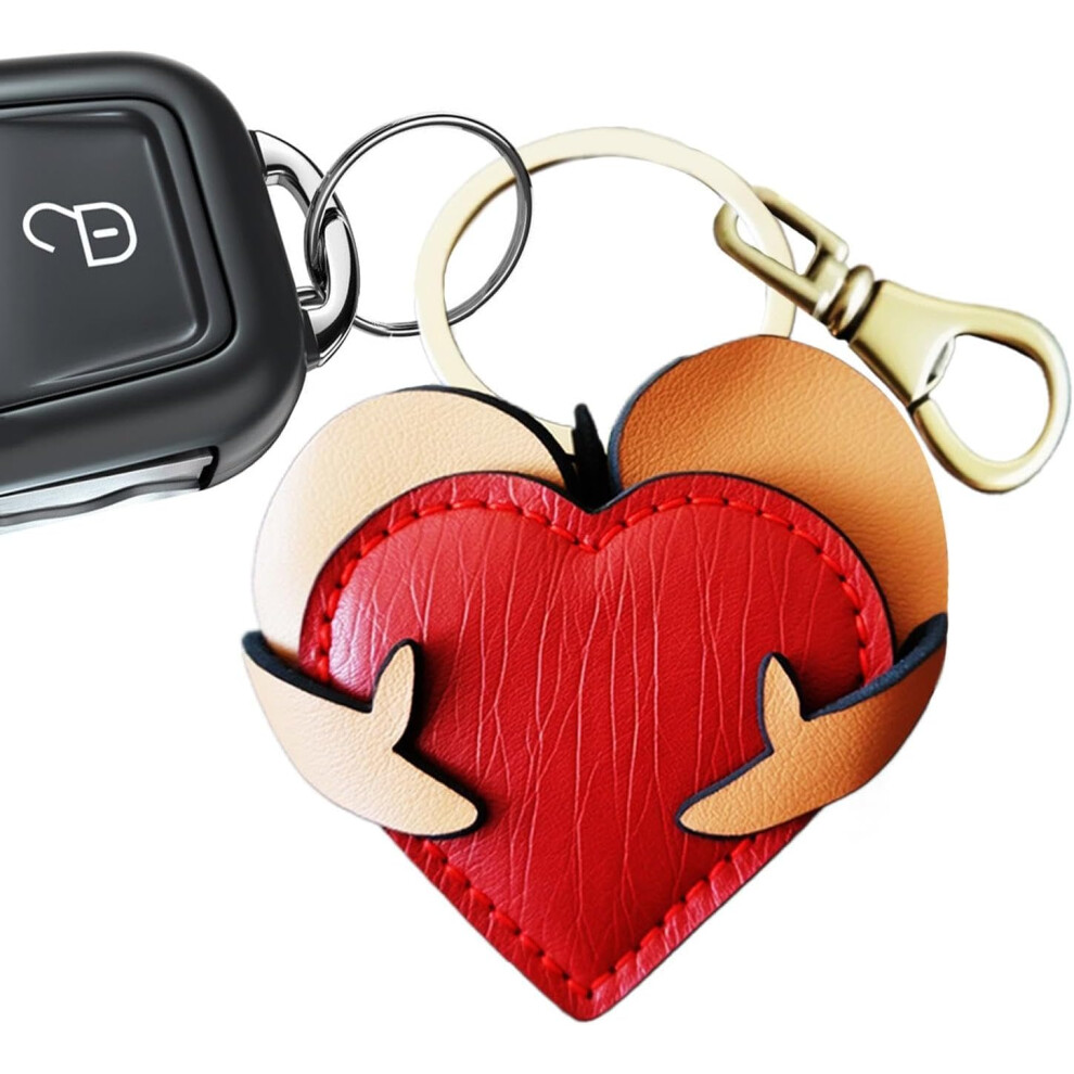 (D) Heart Shaped Keychain | Heart Shape Bag Charm Leather Keychain,Cute Decor Handmade Purse Pendant Accessories for Women Girls