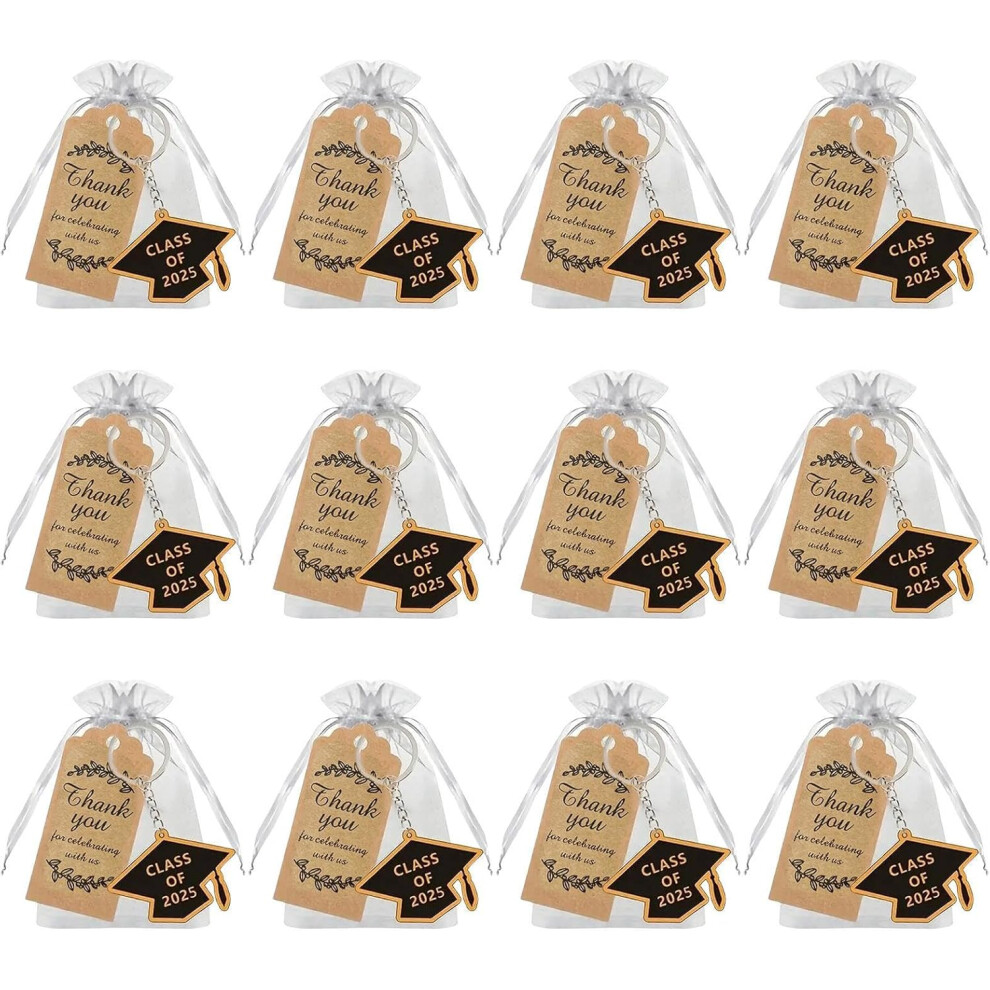 Graduation Keychain | Bachelor Hat Senior 2025 Keychain with Cards Set of 12 - Multipurpose Party Favors for Backpack Handbags Suitcase Daypack