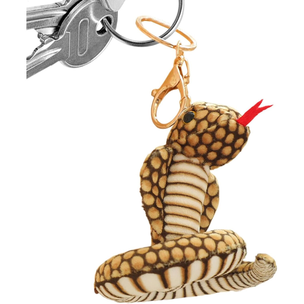 (Tan) Plush Snake Toy | 3.15in Plush Snake Keyring,Simulated Cobra Rattlesnake Bag Pendant Ornament For Teens Prank Props