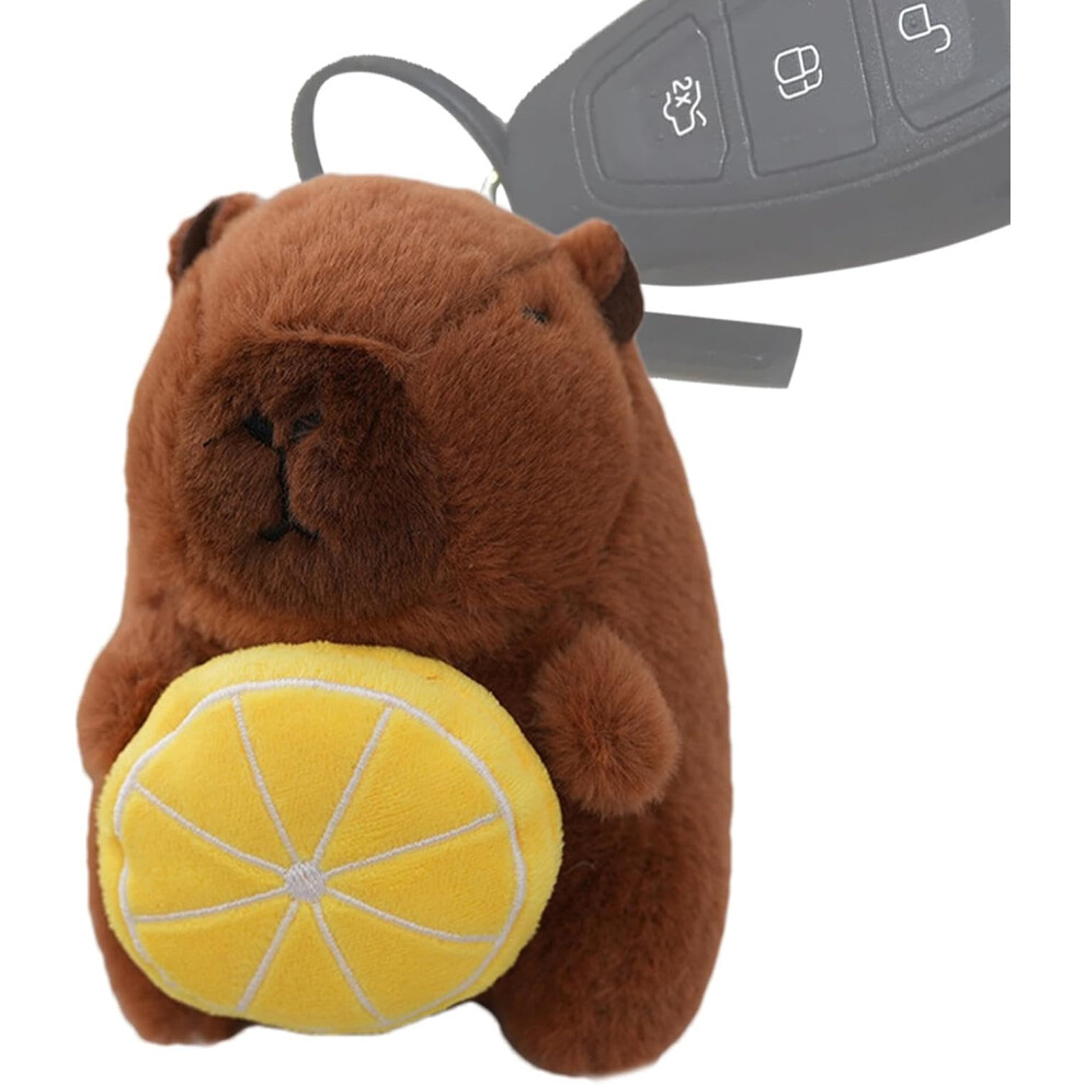 (Lemon Style) Capybara Stuffed Animal Keychain | Capybara Stuffed Toy Pendant | Soft Decorative Holding Fruit Animal Pendant For Boys And Girls Backpa
