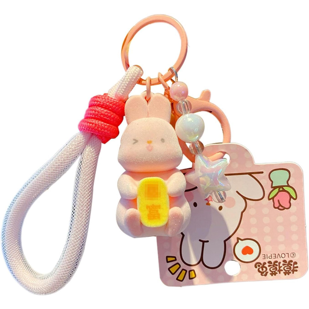 (Suddenly Rich) Bunny Keychain, Flocking Cartoon Touch The Bunny Pendant Charm, Bag Charm Pendant, Adorable Charm For Mobile Phones, Handbags, Backpac