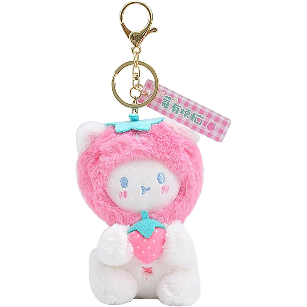 (Pink) Cute Bag Keychain Pendant,Cute Bag Pendants Plush Bear Keychain Pendant - Japanese Keychain Doll With Fruit Couple Key Ring For Bag & Backpack Pink