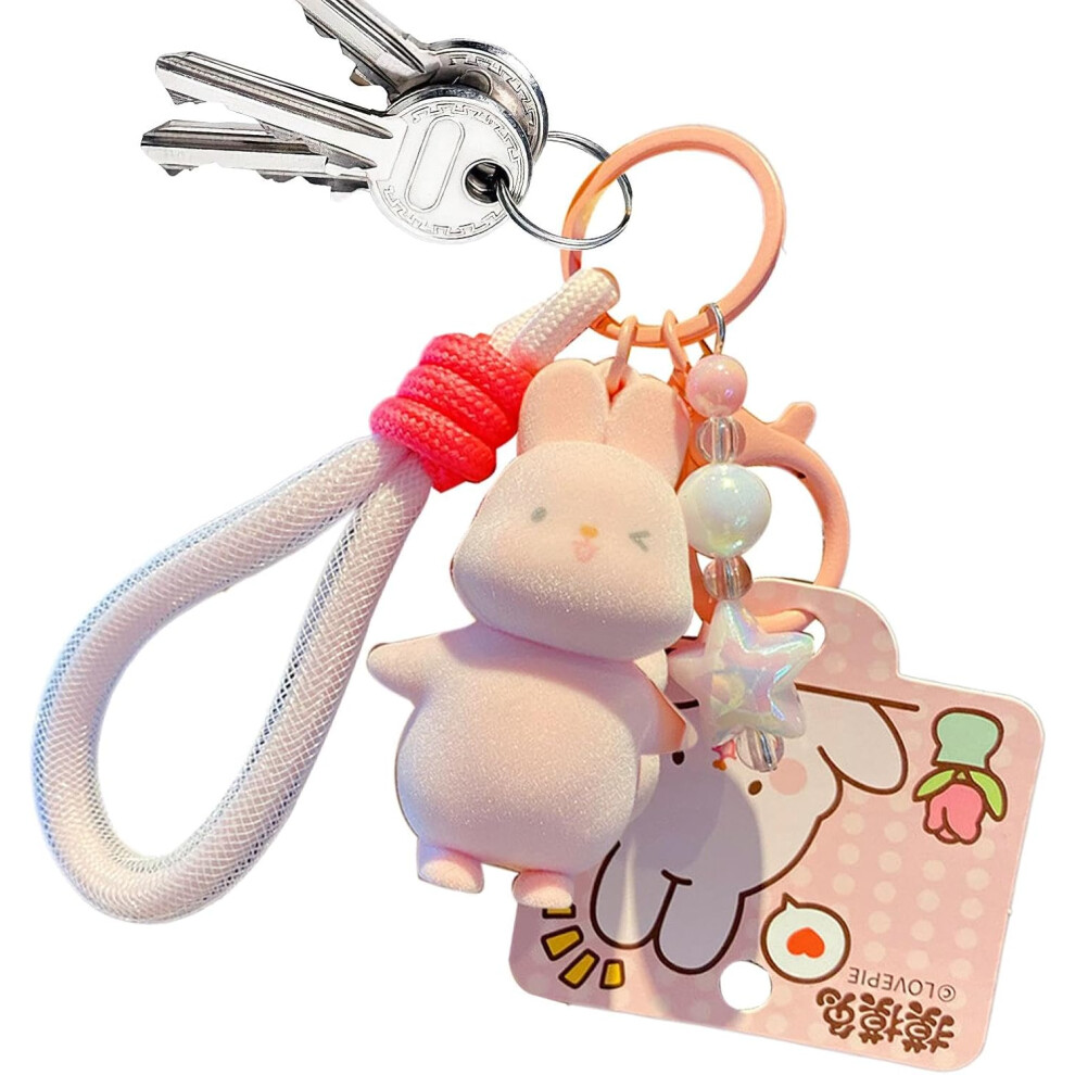 (Happy) Bunny Keychain, Flocking Cartoon Touch The Bunny Pendant Charm, Bag Charm Pendant, Adorable Charm For Mobile Phones, Handbags, Backpacks, Wall