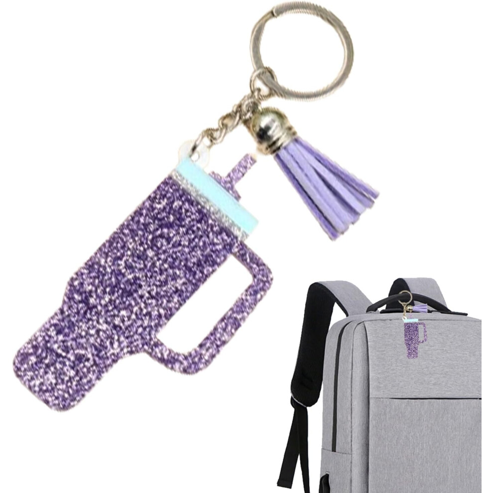 (Purple) Cup Keychain Charm,Tumbler Charm Accessories for Cup - Glittering Acrylic Bag Keyring Creative Backpack Accessories for Purse, Phone & Wallet