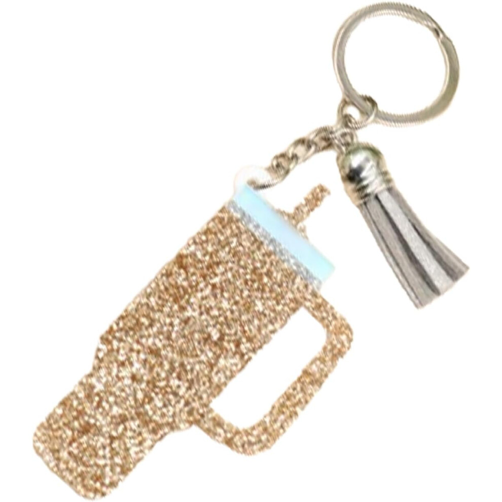 (Tan) Cup Keychain Charm,Tumbler Charm Accessories for Cup - Glittering Acrylic Bag Keyring Creative Backpack Accessories for Purse, Phone & Wallet