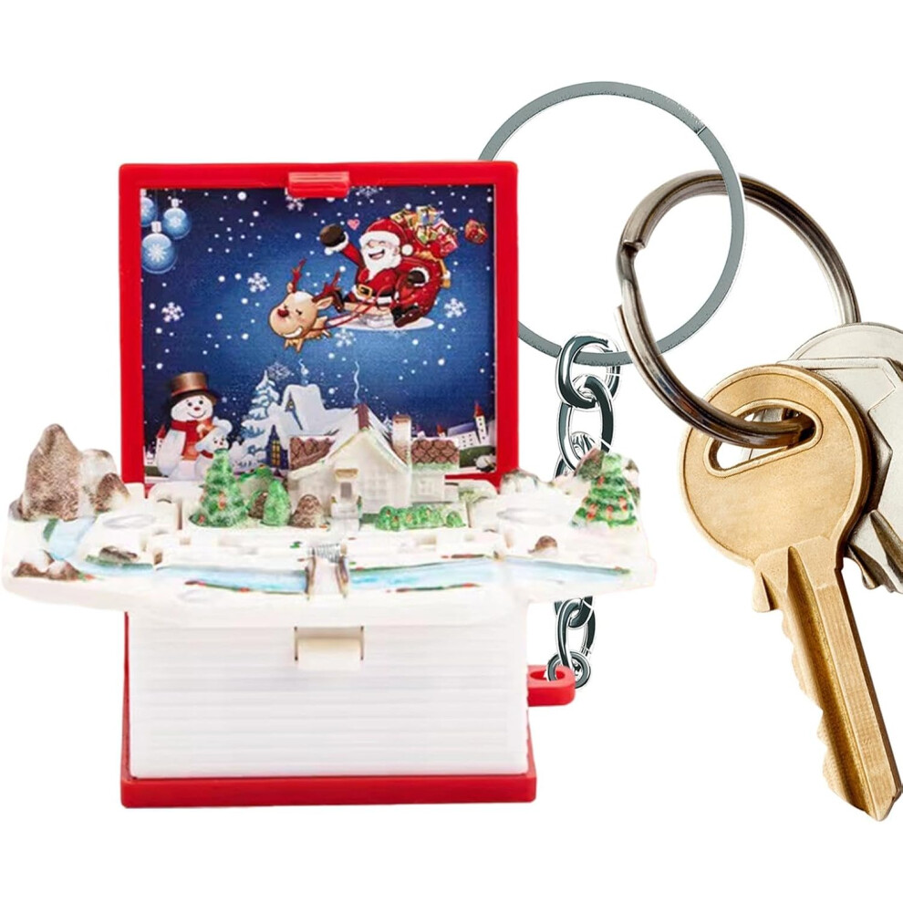Small Pop up Book - Portable Pop up Christmas Book Keychain - Christmas Scene Books, Christmas Tree Ornaments, Cute Keychains for Women Men Children