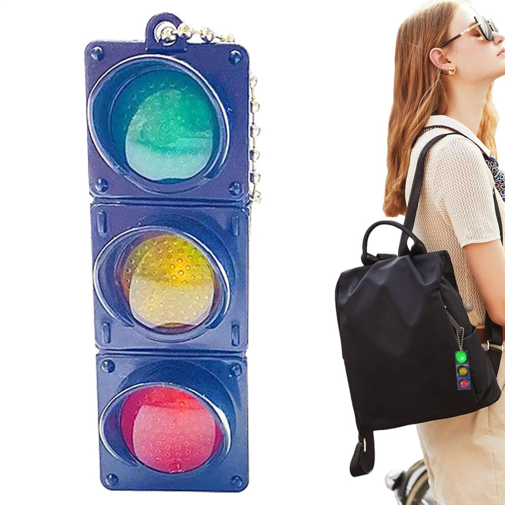 (Traffic Light) Traffic Light Keychain, Creative Traffic Key Ring Construction Keychain with LED Light, Car Interior Accessories, Signal Lamp Key Pendant for Bag