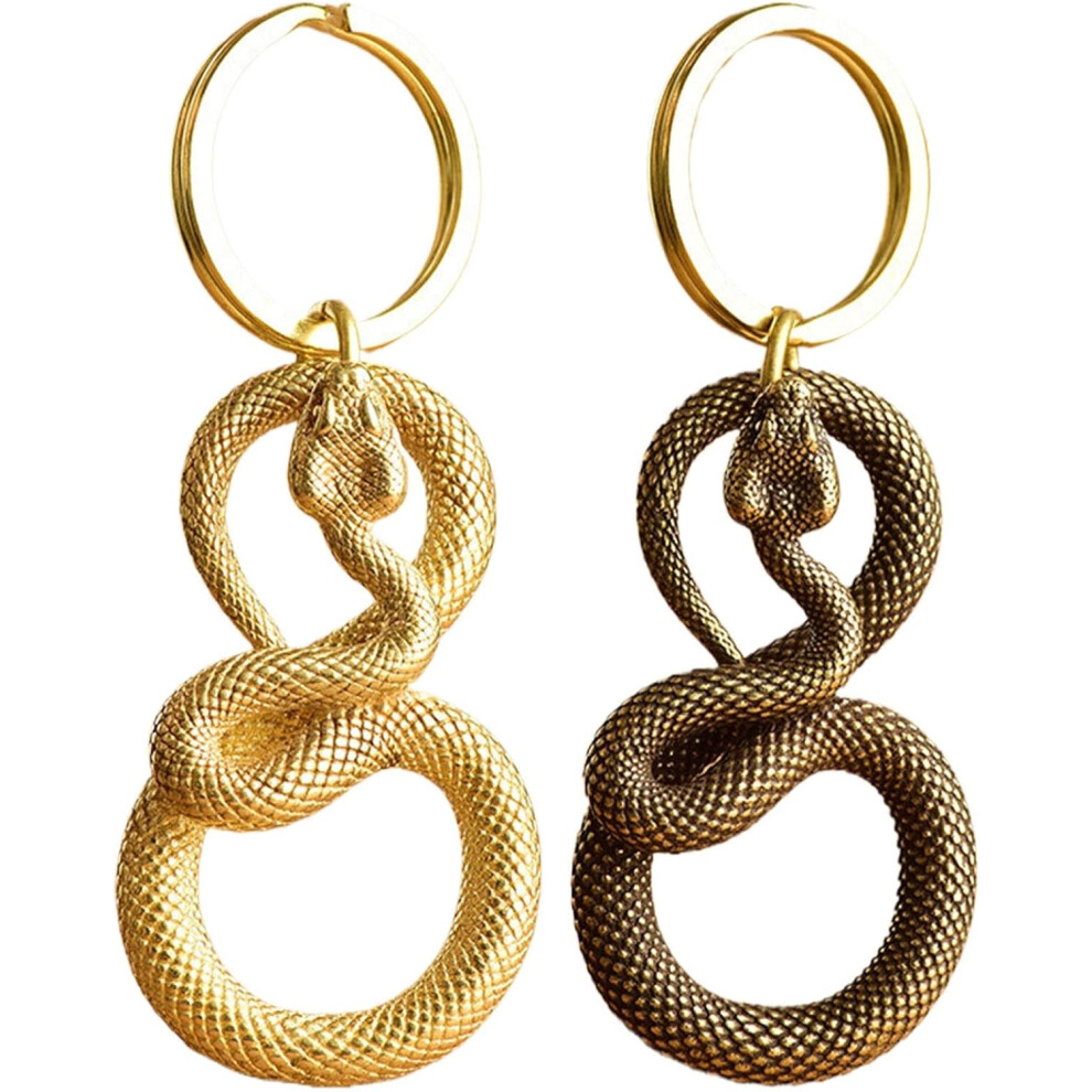 (2pc) Snake Keychain, 2pc Brass Snake Statue Keychain Decor, 2025 Snake Year Hangable Ornament, 2025 Snake Year Decor, Lucky Funny Snake Serpent Keychains,