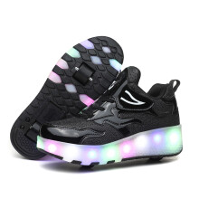 (Black, 31) Kids LED Roller Shoes Casual Skating Shoes with Double Wheels for Boys Girls