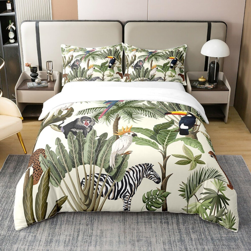 (Multi 22, King(No Comforter)) 100% Natural Cotton Wild Birds Duvet Cover Set Twin Size Watercolor Palm Trees Tropical Plants Super Soft Bedding Set 2 PCS Cute Toucan M...