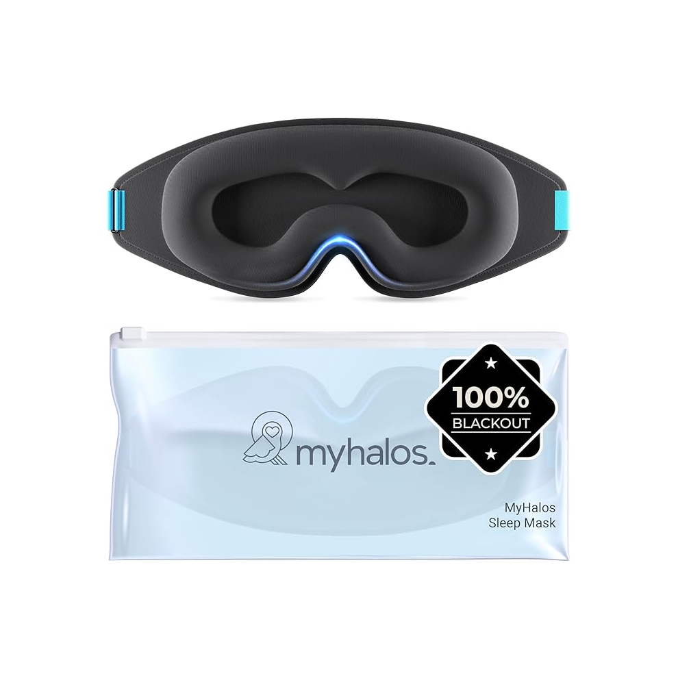 MyHalos 100% Blackout Sleep Masks for Women & Men - Zero Eye Pressure Eye Mask for Sleeping -Our Halo Sleep Mask Includ