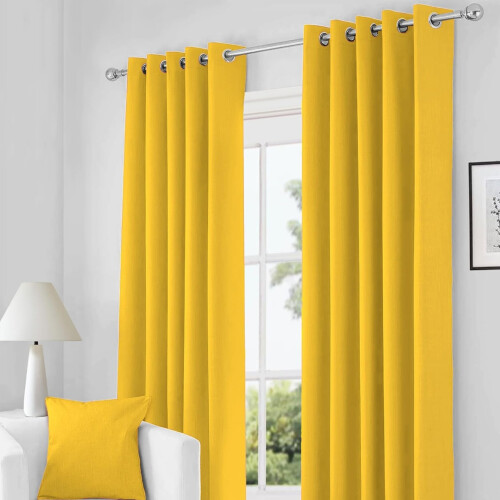 (66*54 Ochre) Blackout Curtains Eyelet Ring Top Ready Made Lined Pair Panel Thermal Insulated