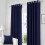 (66*54 Navy Blue) Blackout Curtains Eyelet Ring Top Ready Made Lined Pair Panel Thermal Insulated 1