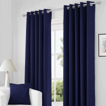 (90*72 Navy Blue) Blackout Curtains Eyelet Ring Top Ready Made Lined Pair Panel Thermal Insulated