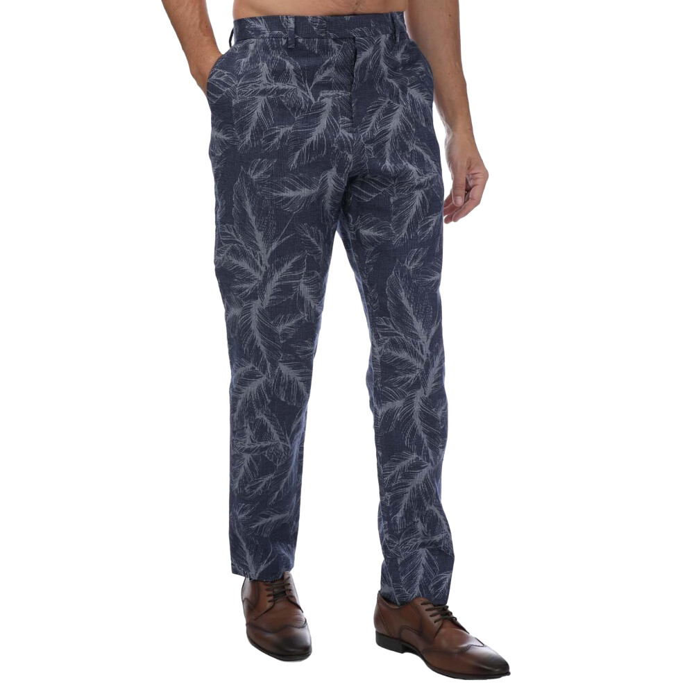 (36R, Navy) Ted Baker Mens Postot Cotton Printed Trousers
