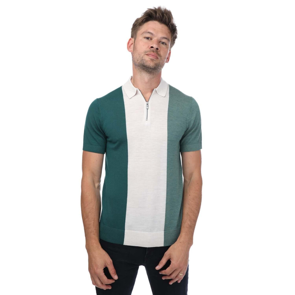 (L, Green) Ted Baker Mens Swansea Merino Wool Polo Shirt