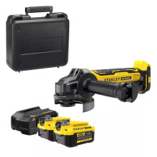 Amoladora angular inalámbrica + 2 baterías de 4Ah + cargador de 2A - Stanley Fatmax - Sin escobillas - SFMCG700M2K-QW - 18V - 125 mm
