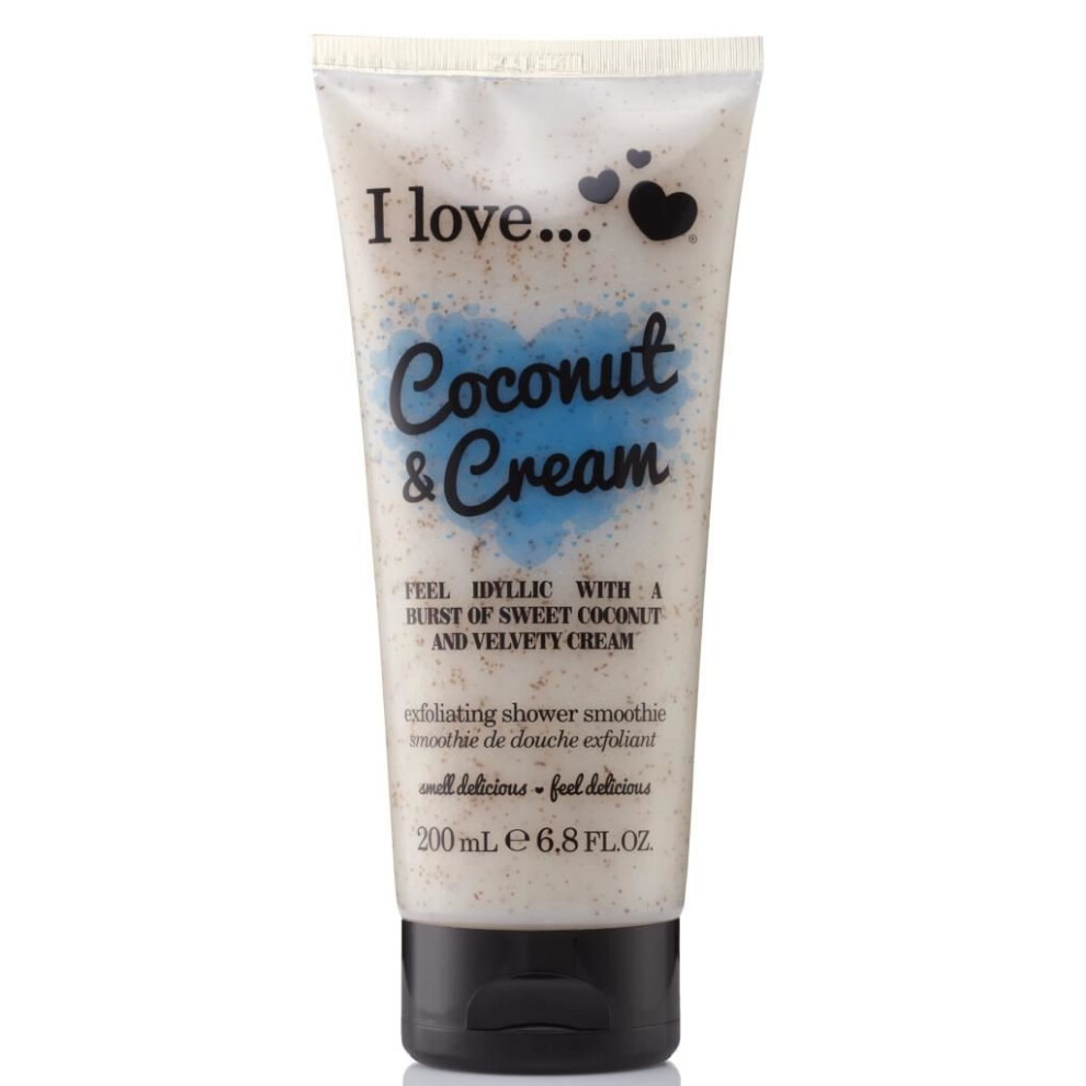 I LOVE Coconut and Cream Exfoliating Shower Smoothie - Exfoliating Body Scrub and Body Wash - Cleanse and Soften Skin - Coconut Scent - 6.8 oz