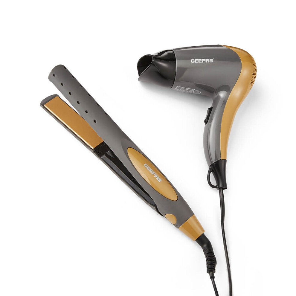 Geepas 2-In-1 Travel Hair Dryer & Hair Straightener Combo Styling Set