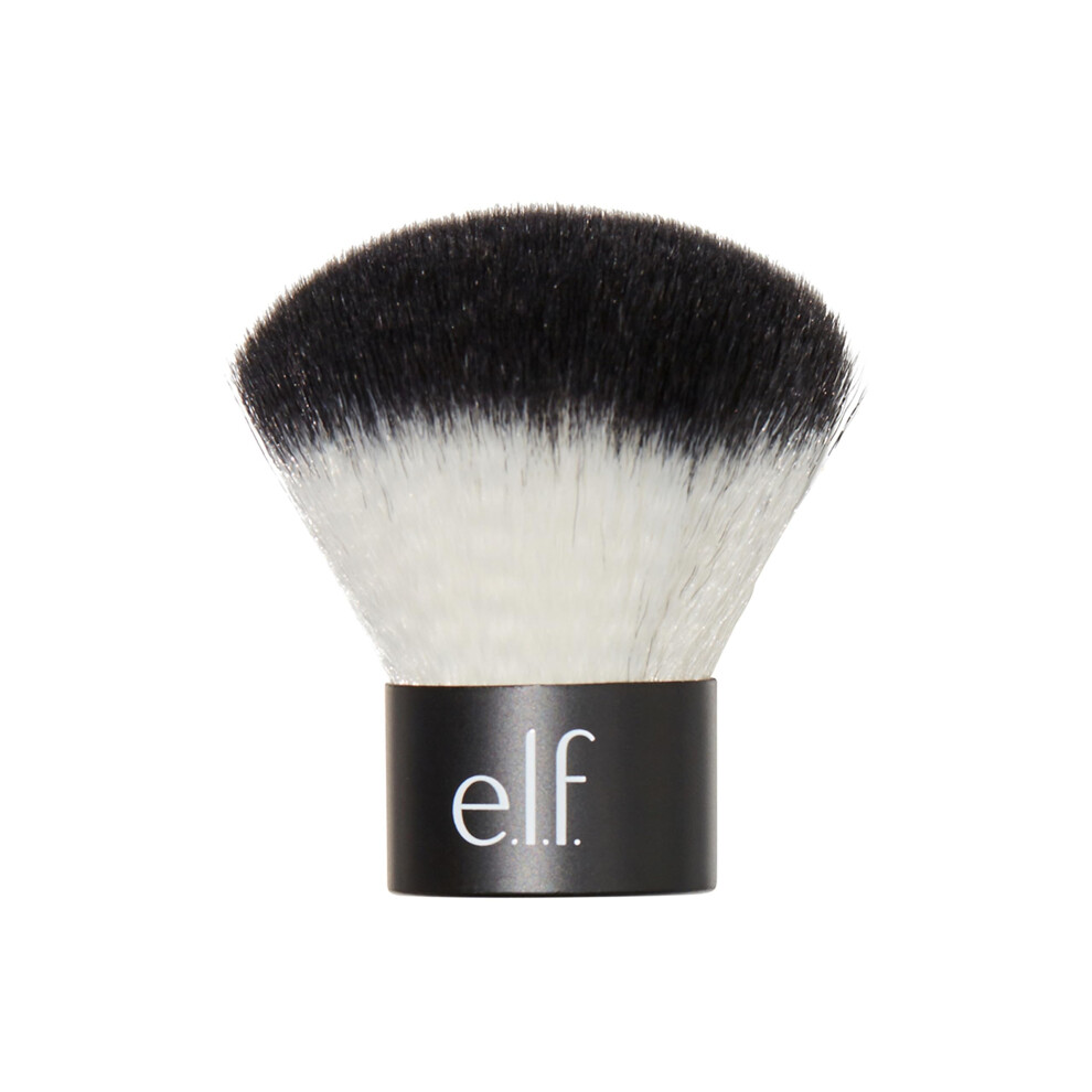 e.l.f. Kabuki Face Brush, Synthetic Haired, Versatile, Compact, Applies Bronzer, Powder, or Highlighter, Soft, Absorbent, Wet or Dry Product, Compact,