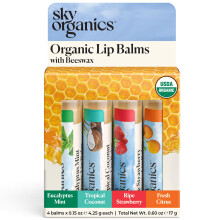 Sky Organics - Organic Lip Balm Set (4-Pack) - Organic Beeswax Botanical Oils & Extracts - Vitamin E & Organic Natural Flavors - Beauty Gift Set - A