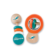 Baby Fanatic Wood Rattle 2 Pack - NFL Miami Dolphins - Officieel gelicentieerde babyspeelgoedset