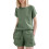(ARMY GREEN, 2XL) Casual Solid Color Short Sleeve Drawstring Shorts Set 1