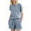 (BABY BLUE, XL) Casual Solid Color Short Sleeve Drawstring Shorts Set 1