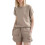 (SANDY BEIGE, XL) Casual Solid Color Short Sleeve Drawstring Shorts Set 1