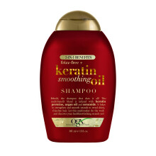 OGX Frizz-Free + Keratin Smoothing Oil Shampoo 5 i 1 til kruset h?r skinnende h?r