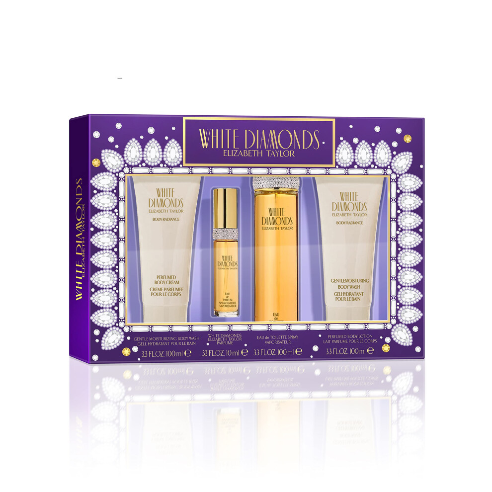 Elizabeth Taylor Diamonds For Women Fragrance 4 Piece Gift Set, 3.3 Fl. Oz White