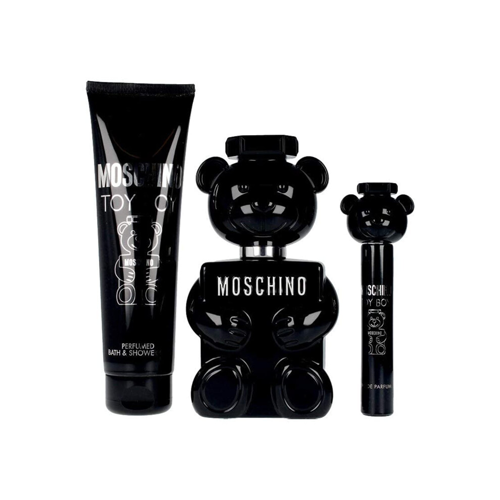 MOSCHINO Toy Boy for Men (3.4 Ounce Eau De Parfume Spray + 5.0 Perfumed Shower Gel + 0.33 Ounce Travel Spray), 6W0620, multi color, 1 count (Pack of 3