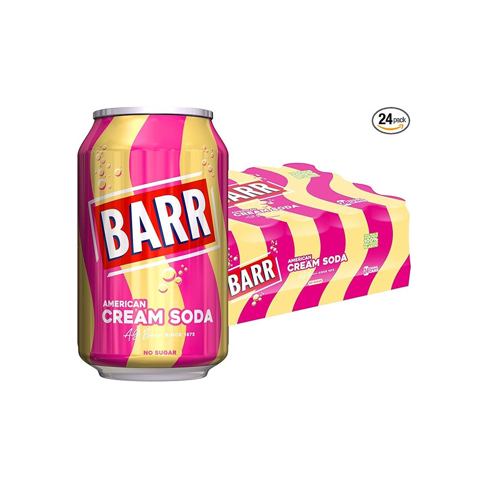 Barr Since 1875, 24 Pack American Cream Soda, Zero No Sugar Sparkling Soft Drink With A Creamy Taste Of American Cream