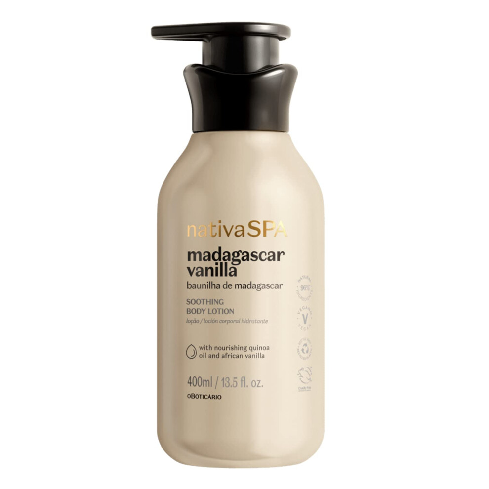 Nativa Spa By O Botic Rio, Madagascar Vanilla Moisturizing Body Lotion, Fragranced Skin Moisturizer With Purified Quinoa Drops, 13.5 Ounce