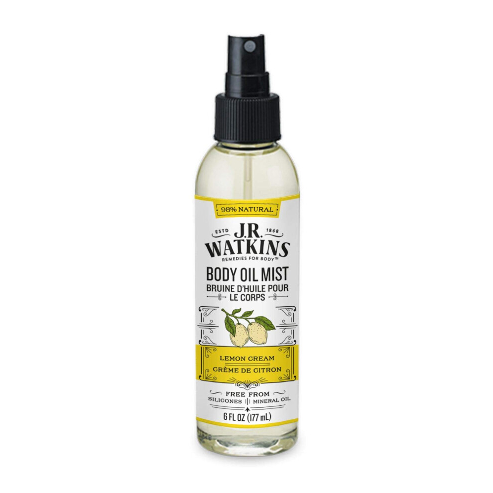 J.R. Watkins Natural Hydrating Body Oil Mist Lemon Cream Moisturizing Body Oil Spray for Glowing Skin USA Made and Cruelty Free 6 fl oz Sing