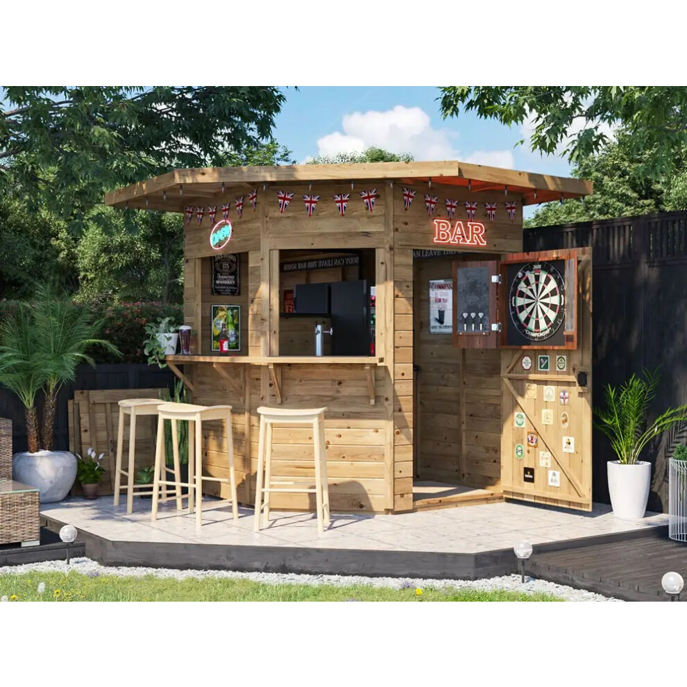 Dunster House Outdoor Bar Shed 2.4m x 2.4m Pressure Treated The Corner Hangover Garden Bar III