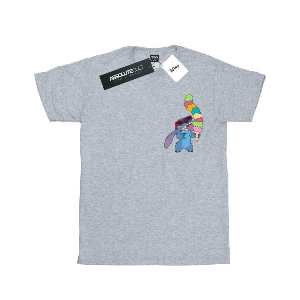 (L, Sports Grey) Disney Mens Lilo And Stitch Ice Cream T-Shirt