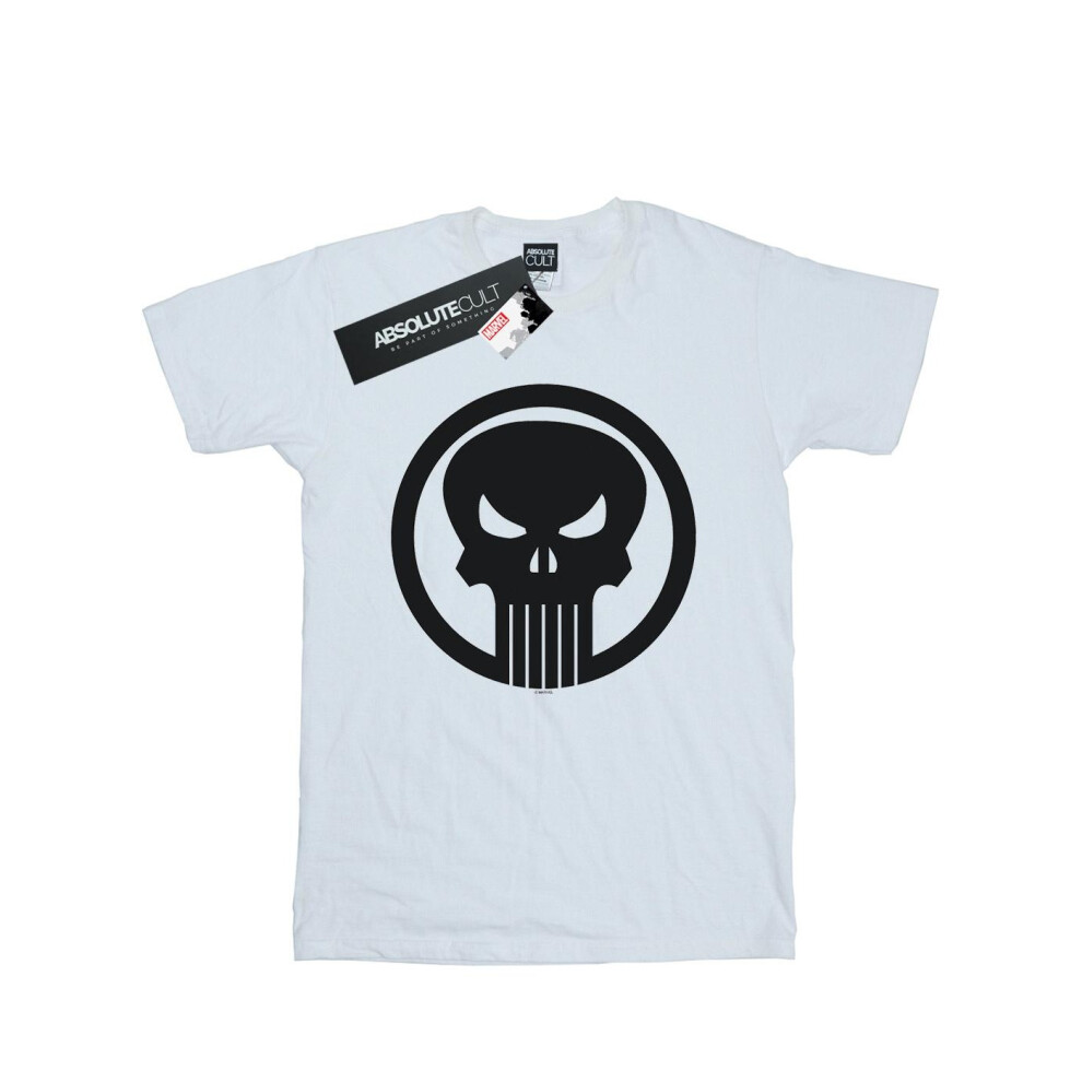 (L, White) Marvel Womens/Ladies The Punisher Skull Circle Cotton Boyfriend T-Shirt