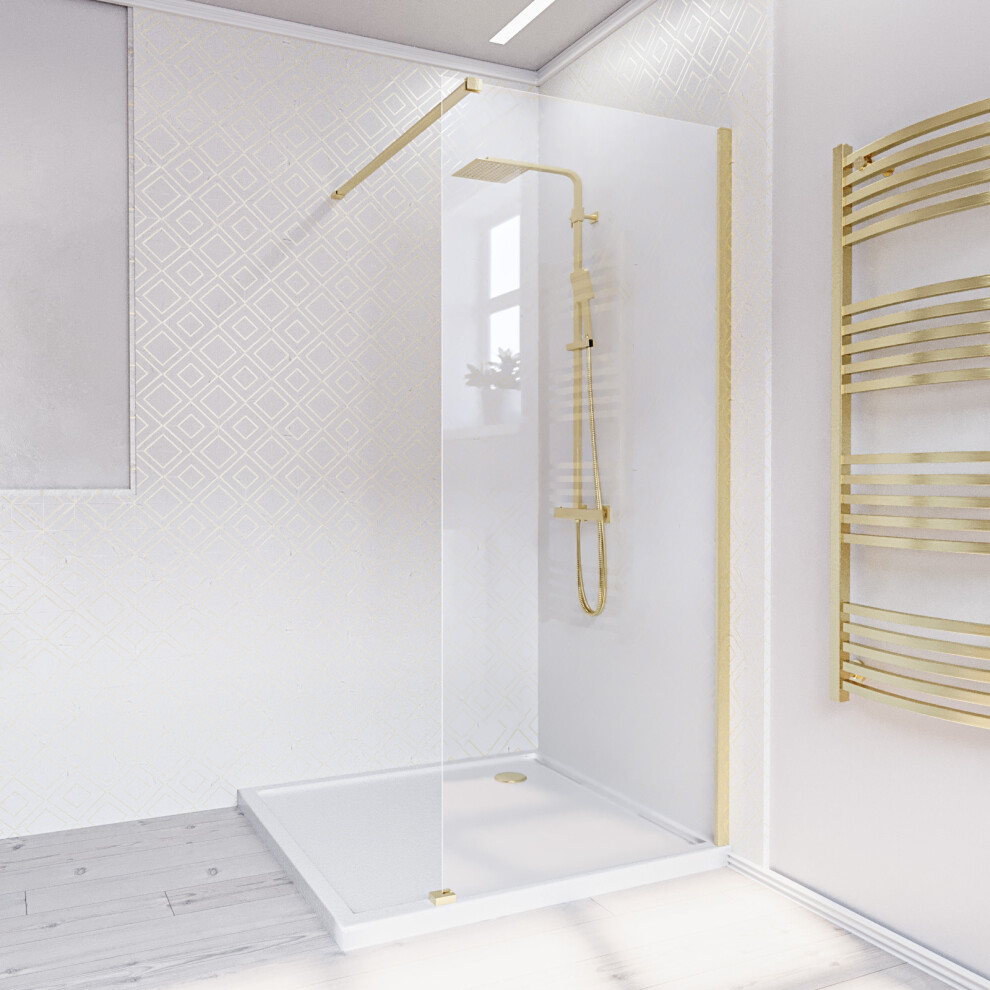 Nes Home Brushed Brass 700mm Wet Room Screen & Support Bar