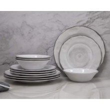 Gofunfun Melamine Dishes Dinnerware Sets - 12pcs Melamine Dinner Plates, Salad Plates and Bowls, for Everyday Use White