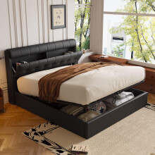ModernLuxe Double Bed Frame, Fashion Upholstered Ottoman Bed, 4ft6 Double Bed Frame with Storage, Concealed Headboard Storage, Hydraulic Bed with